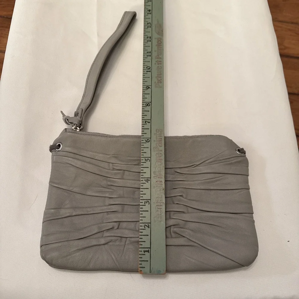 Byloom and Hyde Light Gray Pleated‎ Clutch Leather Bag With Wrist Strap